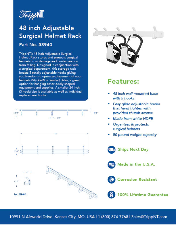 48 inch Adjustable Surgical Helmet Rack