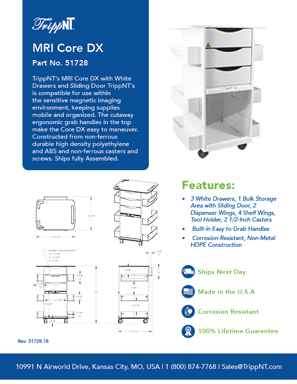 Polyethylene Medical MRI Core DX with Sliding Door,  22 7/8" Width X 33" Height X 19 1/2" Depth