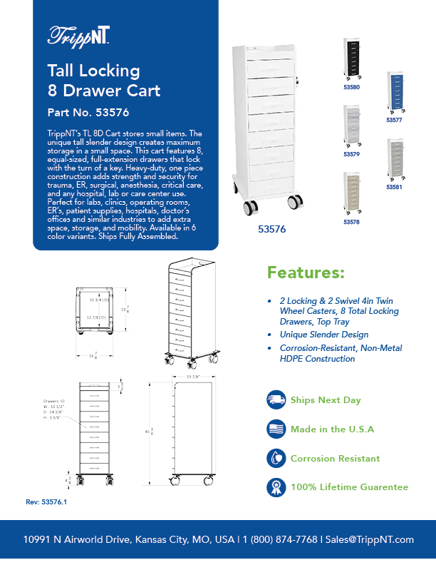 Tall Locking Cart 8D with Global Blue Drawers