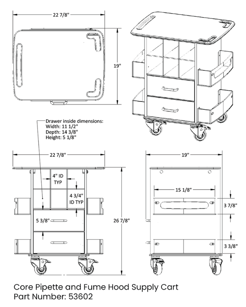 Core Pipette and Fume Hood Supply Cart