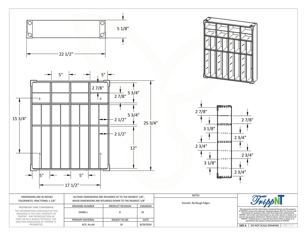 Wall Mounted Medical Suture Cubby, 22 1/2 x 25 3/4 x 5 1/8 inches WHD