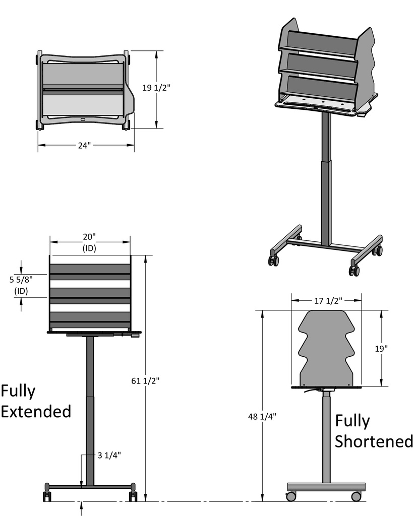 53944 Height Adjustable Doube-Sided Medical Suture Stand Companion Cart, 24 x 61 ½ x 19 ½ inches WHD