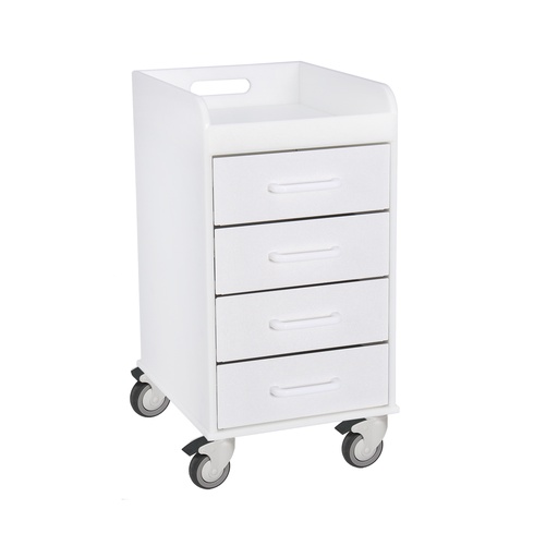 Polyethylene Compact Locking Cart for Labs and Hospitals, 14" Width x 27" Height x 19" Depth, 4 Drawers, White