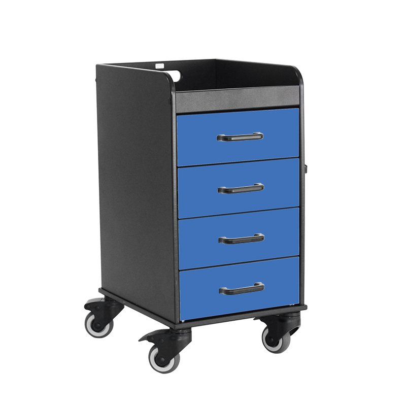 Black Polyethylene Compact Cart with Blue Drawers, 14 3/8" Width x 27 7/8" Height x 18 3/8" Depth