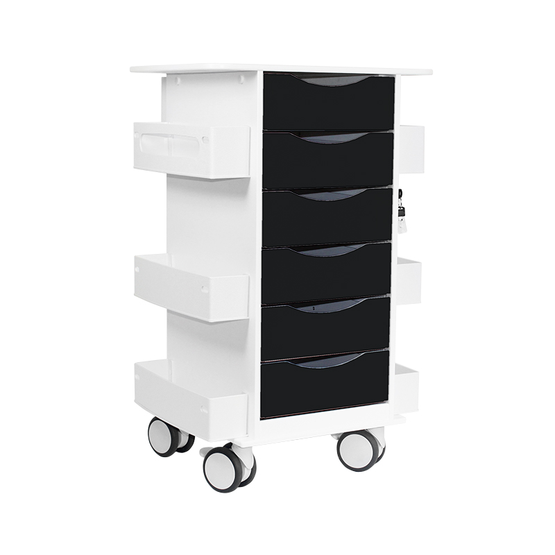 Polyethylene Core 6D Cart with Black Drawers, for Labs and Hospitals, 22 7/8" Width X 35 5/8" Height X 19 3/8" Depth