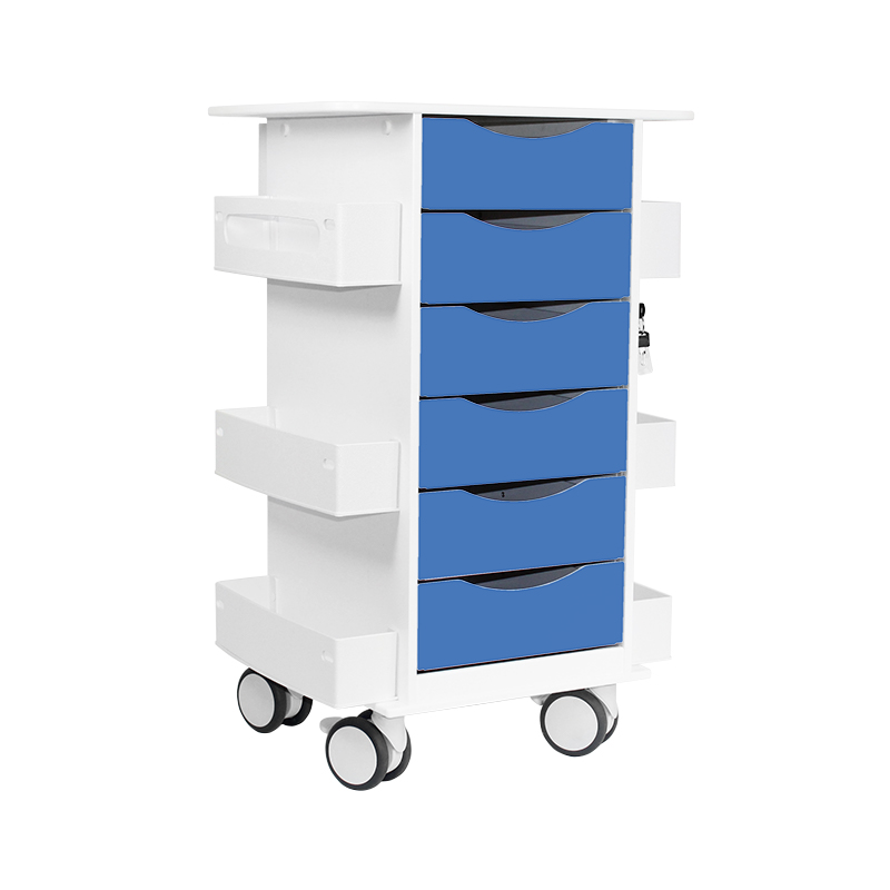 Polyethylene Core 6D Cart with Blue Drawers for Labs and Hospitals, 22 7/8" Width X 35 5/8" Height X 19 3/8" Depth