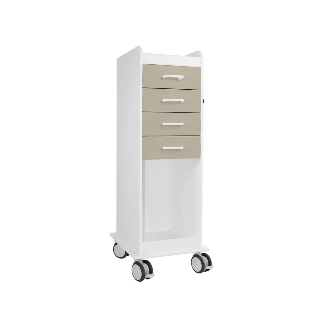 Tall Locking Cart 4D with Almond Beige Drawers