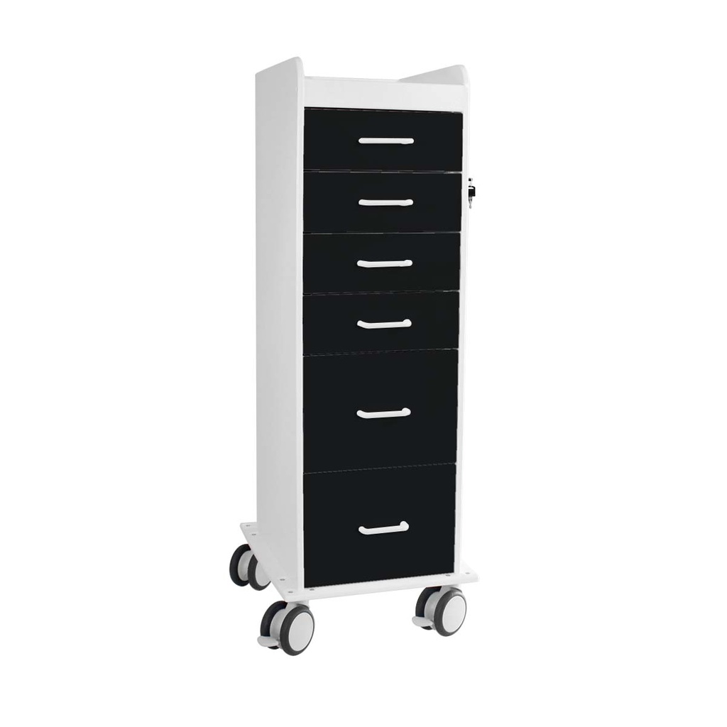 Tall Locking Cart 6D with Black Drawers