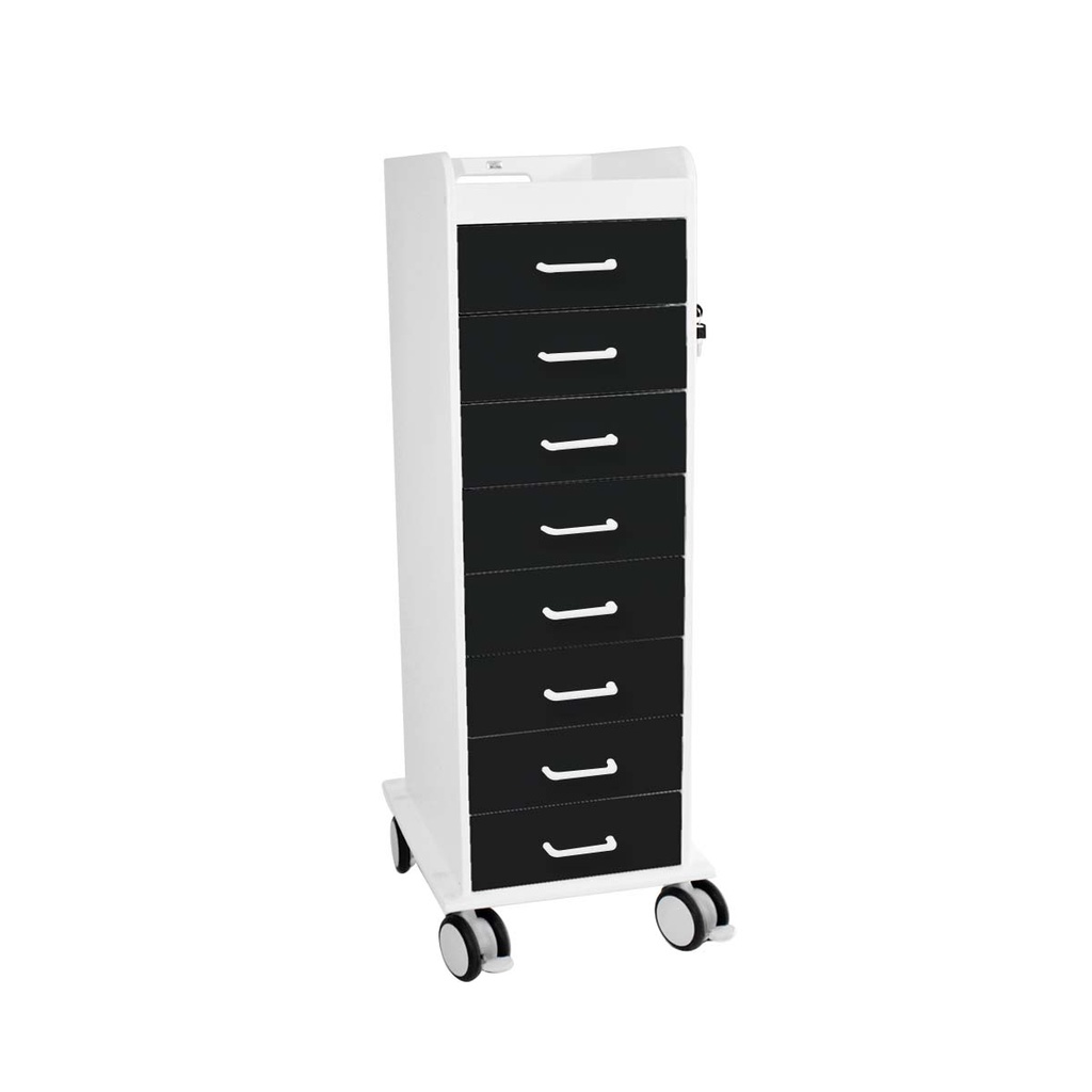 Tall Locking Cart 8D with Black Drawers