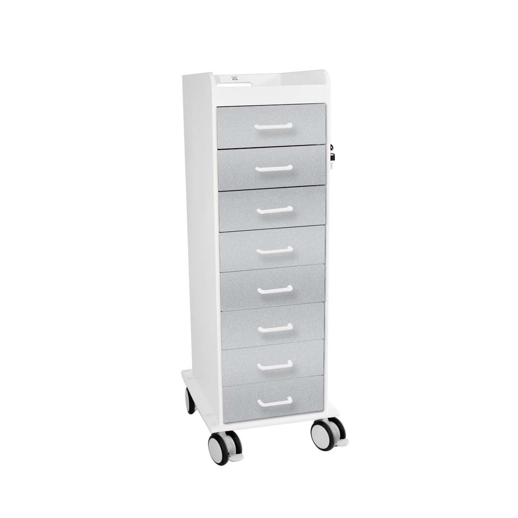 Tall Locking Cart 8D with Silver Metallic Drawers