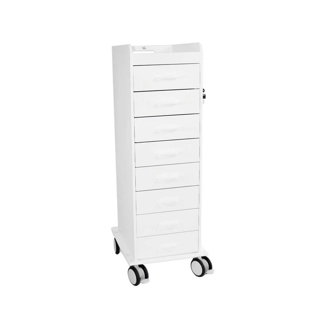 Tall Locking Cart 8D with White Drawers