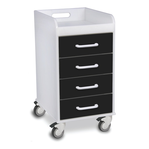 Polyethylene Compact 4 Drawer Locking Cart for Labs and Hospitals, 14 3/8" Width x 27 7/8" Height x 18 3/8" Depth, Black