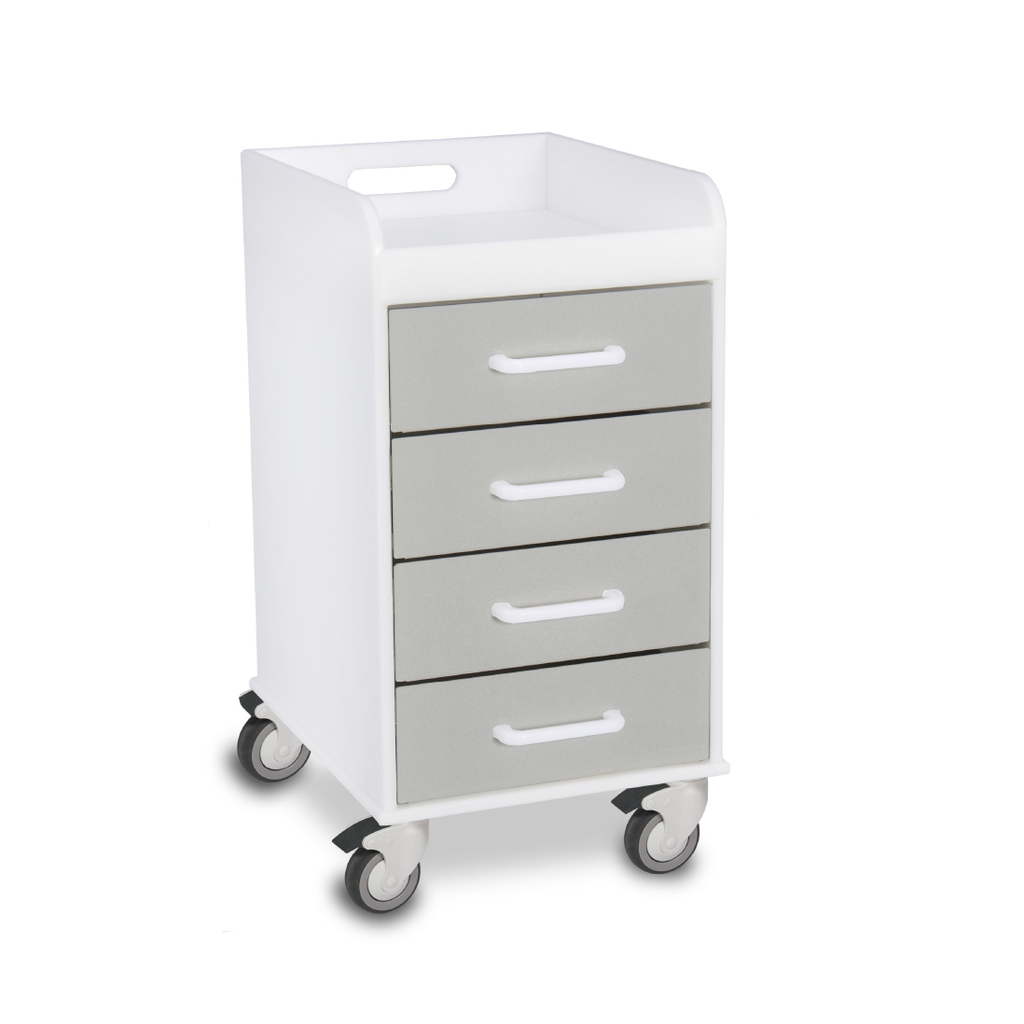 Polyethylene Compact 4 Drawer Locking Cart for Labs and Hospitals, 14 3/8" Width x 27 7/8" Height x 18 3/8" Depth, Gray