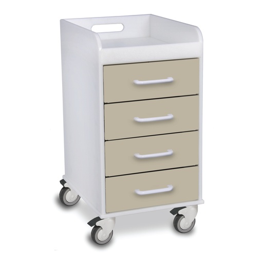 Polyethylene Compact 4 Drawer Locking Cart for Labs and Hospitals, 14 3/8" Width x 27 7/8" Height x 18 3/8" Depth, Almond