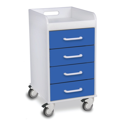 Polyethylene Compact 4 Drawer Locking Cart for Labs and Hospitals, 14 3/8" Width x 27 7/8" Height x 18 3/8" Depth, Global Blue