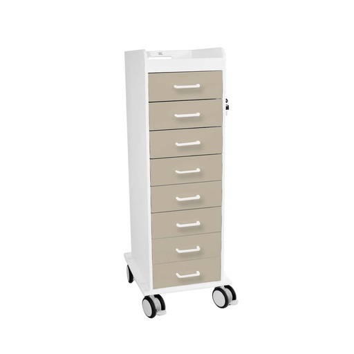 [53578] Tall Locking Cart 8D with Almond Beige Drawers