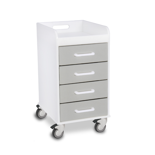 [52908] Polyethylene Compact 4 Drawer Locking Cart for Labs and Hospitals, 14 3/8" Width x 27 7/8" Height x 18 3/8" Depth, Gray