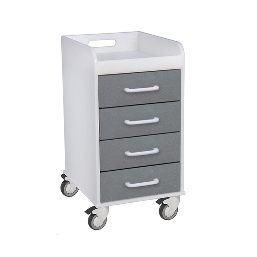 [51088] Polyethylene Compact 4 Drawer Locking Cart for Labs and Hospitals, 14 3/8" Width x 27 7/8" Height x 18 3/8" Depth, Silver Metallic