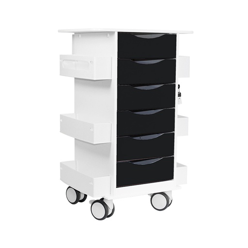 [53474] Polyethylene Core 6D Cart with Black Drawers, for Labs and Hospitals, 22 7/8" Width X 35 5/8" Height X 19 3/8" Depth