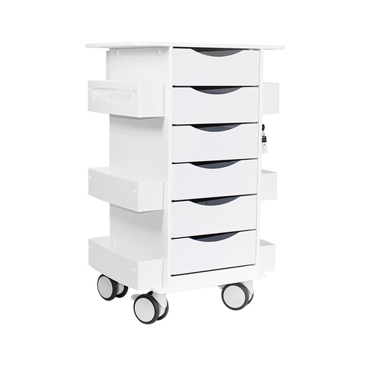 [53463] Polyethylene Core 6D Cart with White Drawers, for Labs and Hospitals, 22 7/8" Width X 35 5/8" Height X 19 3/8" Depth